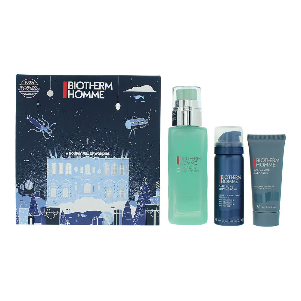 Biotherm Homme Aqua Power 3 Piece Gift Set: Cleansing Gel 40ml - Shaving Foam 50ml - Ultra-Moisturising Strengthening Gel 75ml Biotherm