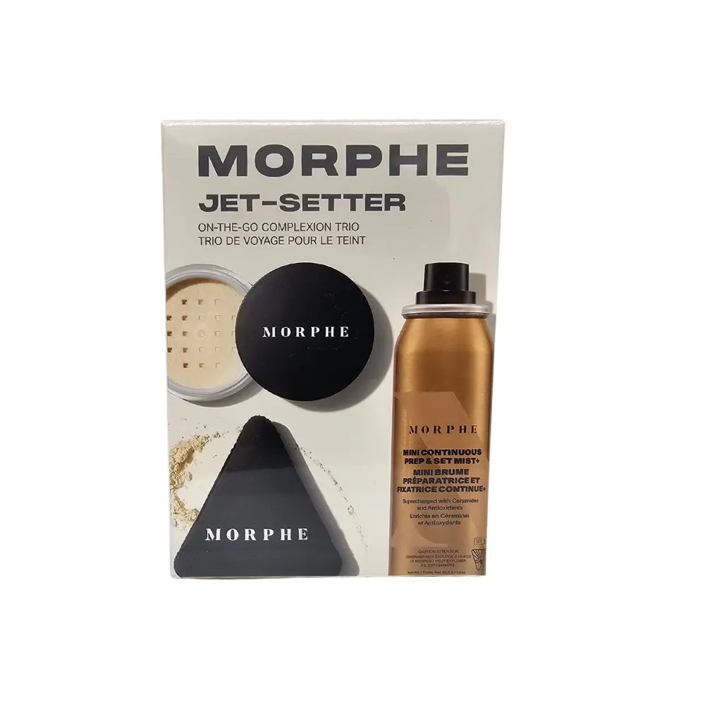 Morphe Jet-Setter On-the-go Complexion Trio Setting Powder + Mist + Powder Puff