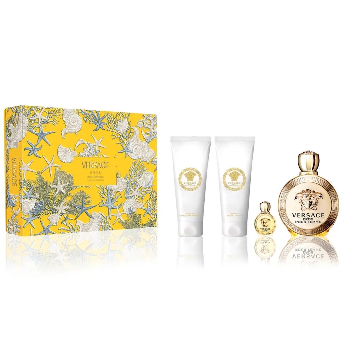 VERSACE EROS FEMME SET: EDP 100ML + BATH AND SHOWER GEL 100ML + BODY LOTION 100ML + EDP 5ML CRM
