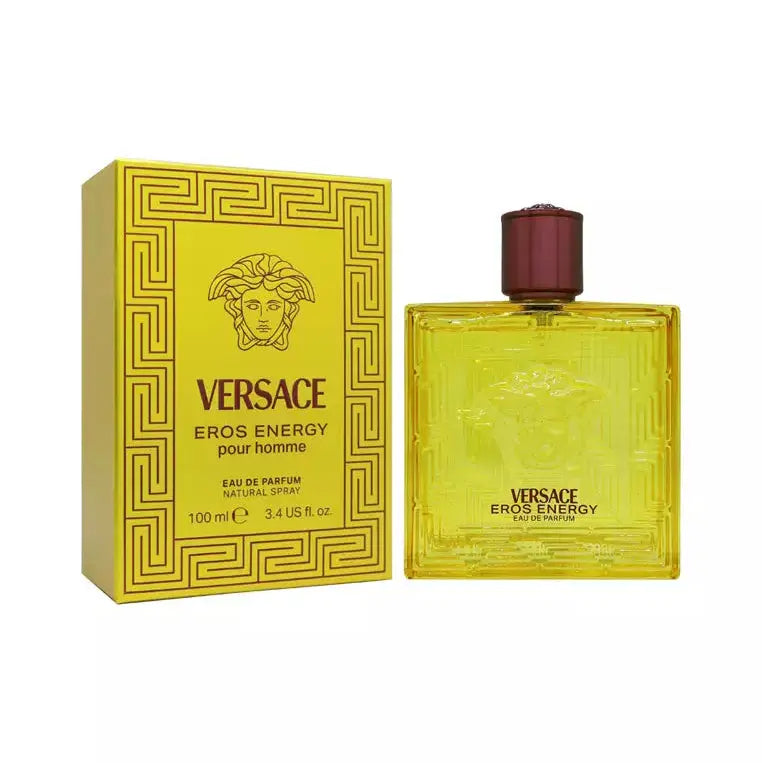 Versace Eros Energy perfume bottle and packaging on a white background