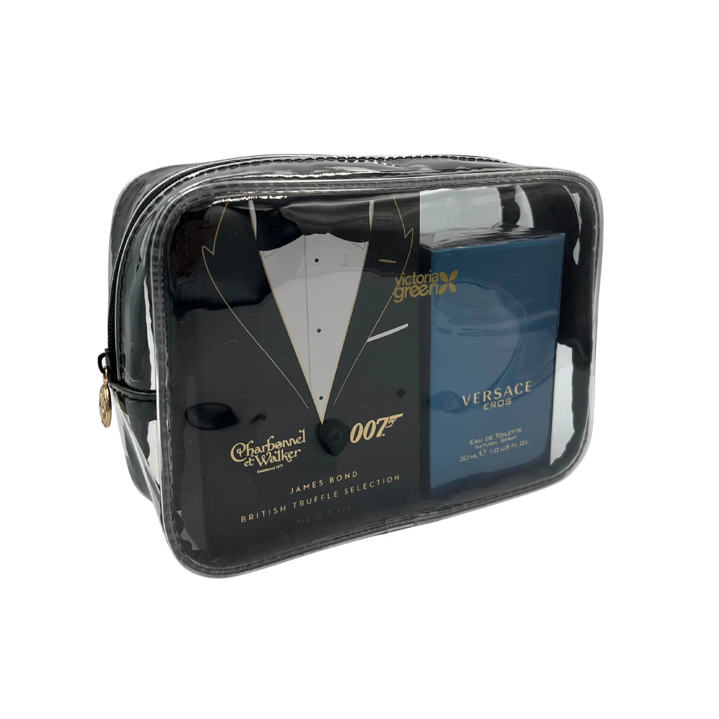 Small Clear Beauty Kit Case - Black Edge Victoria Green