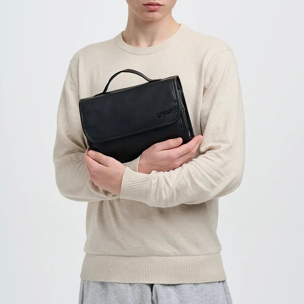'Emma' 3 in 1 Hanging Wash Bag in Black Victoria Green