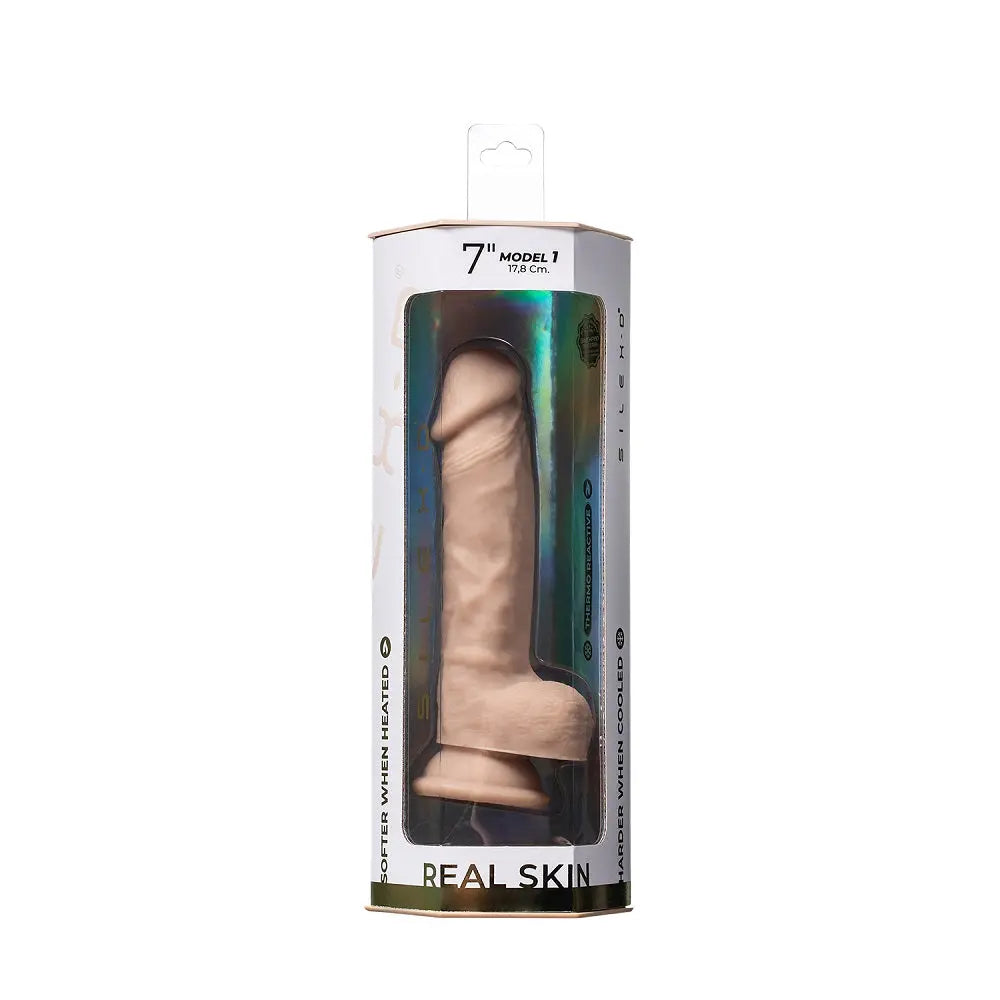 SilexD 7 inch Real Skin Liquid Silicone Dildo with Suction Cup and Balls SilexD